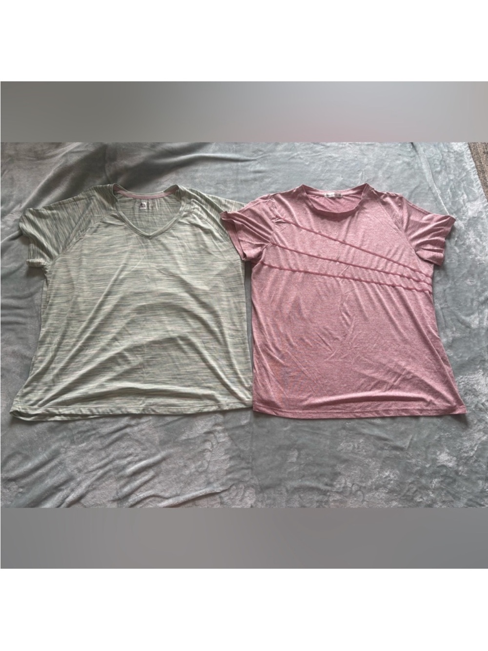 Casual Short-Sleeve Tee Set - Light Green Stripe & Dusty Pink